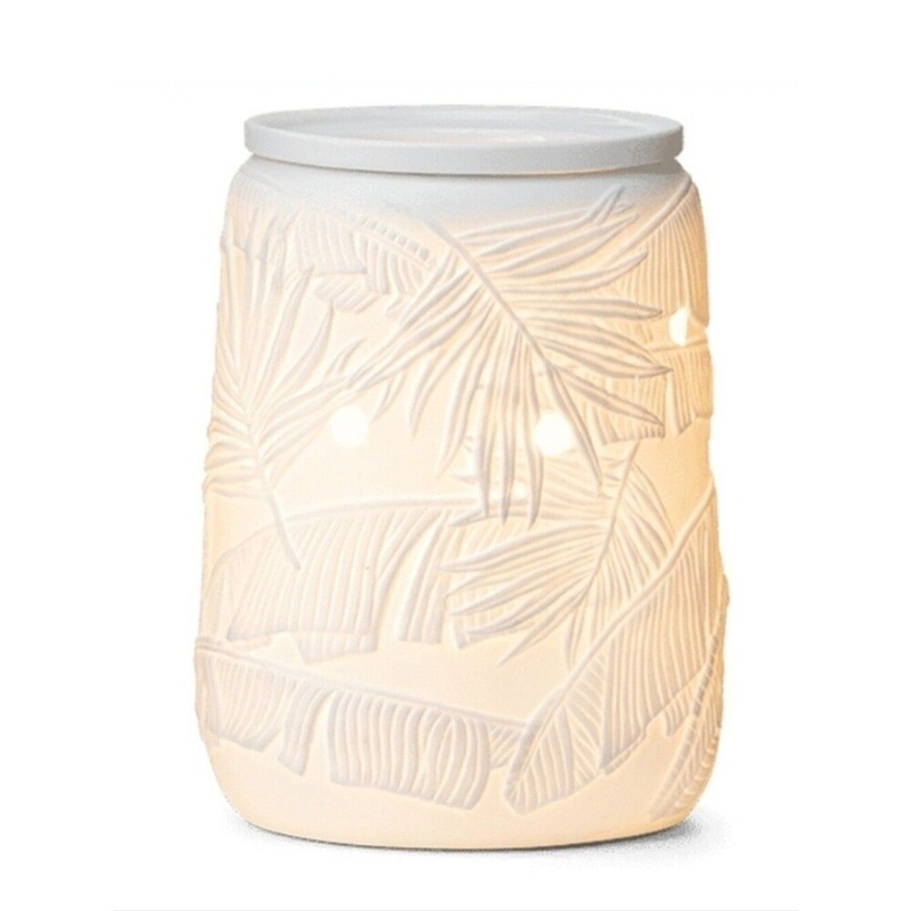 retired scentsy jungle canopy white ceramic warmer white tropical palm trees